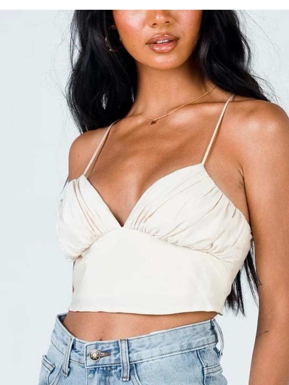 Princess Polly Cream Spaghetti Strap Crop Cami